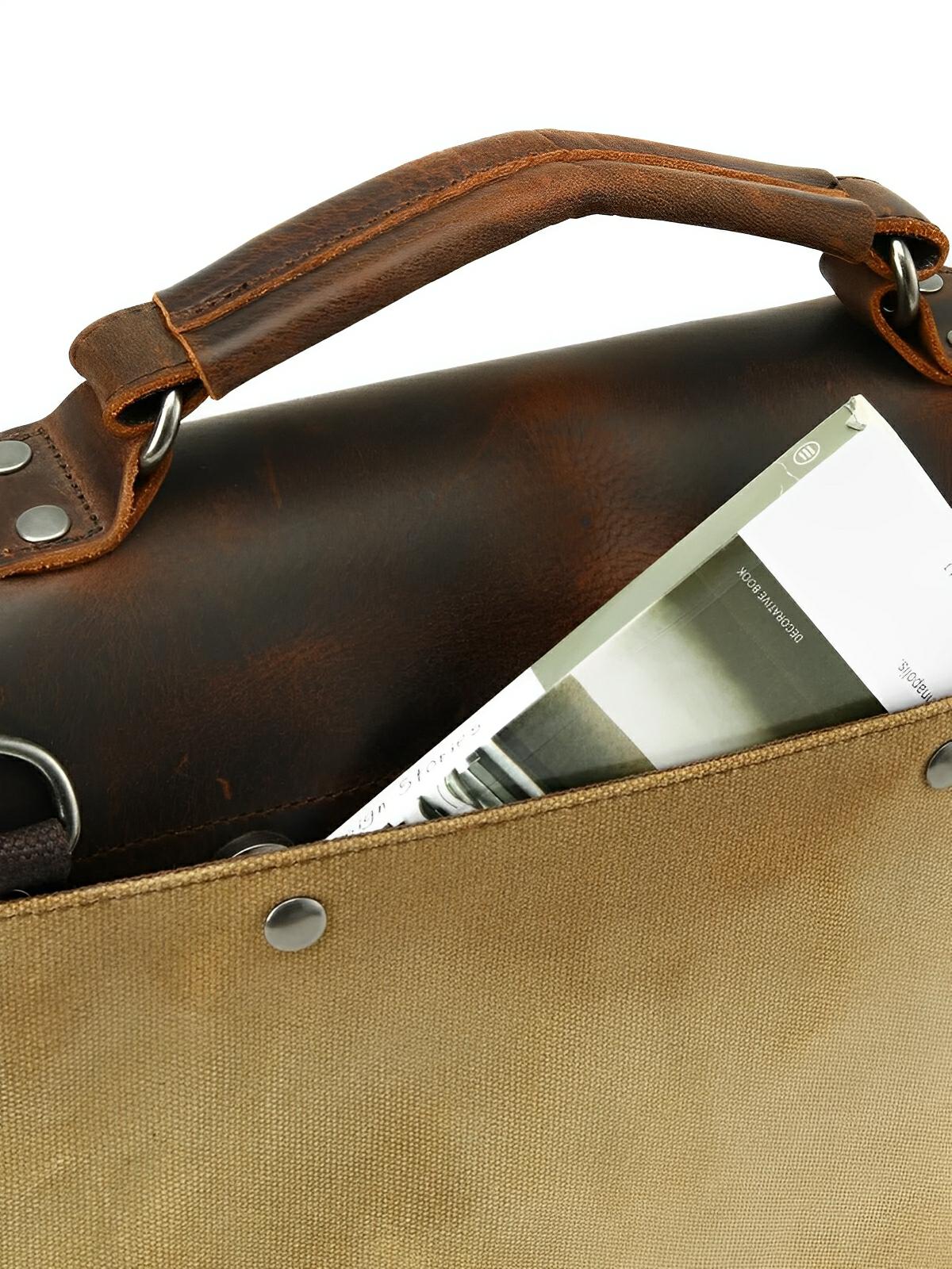 Sac bandoulière rétro, en toile cirée et cuir véritable, multi - usages, modèle Savinien - Sac Bandoulière - Marron