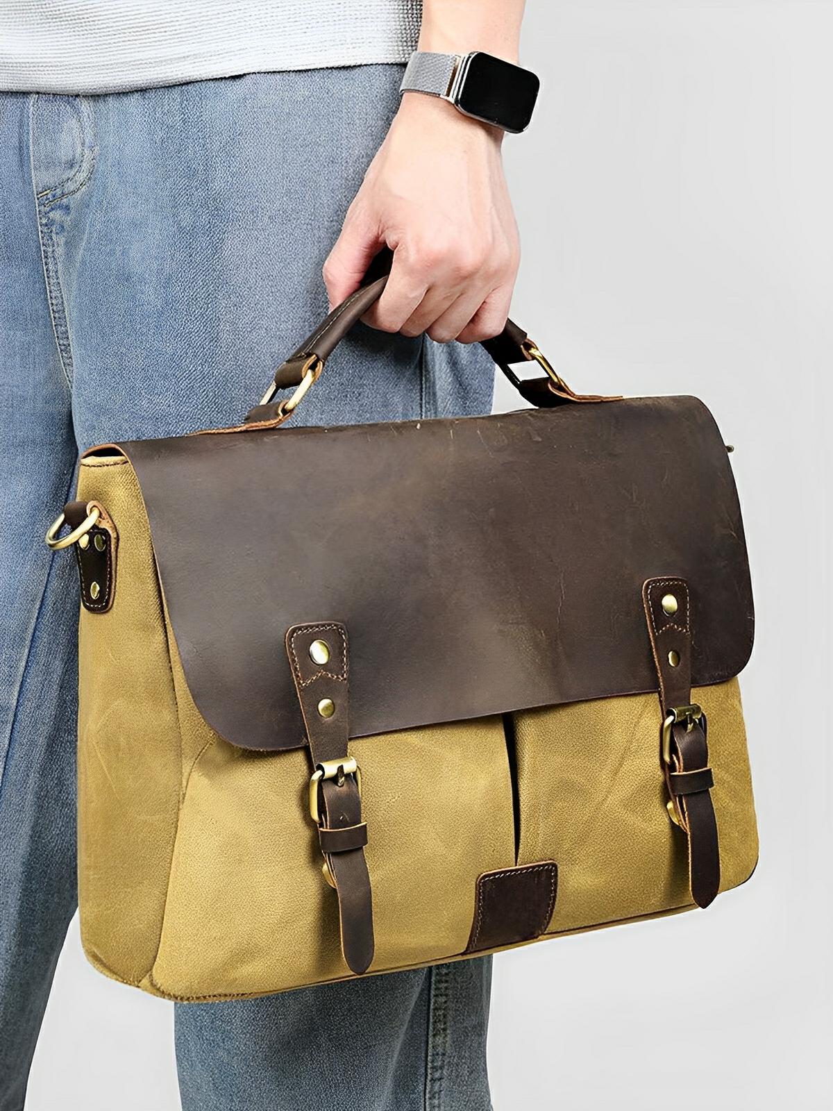 Sac bandoulière rétro, en toile cirée et cuir véritable, multi - usages, modèle Savinien - Sac Bandoulière - Noir