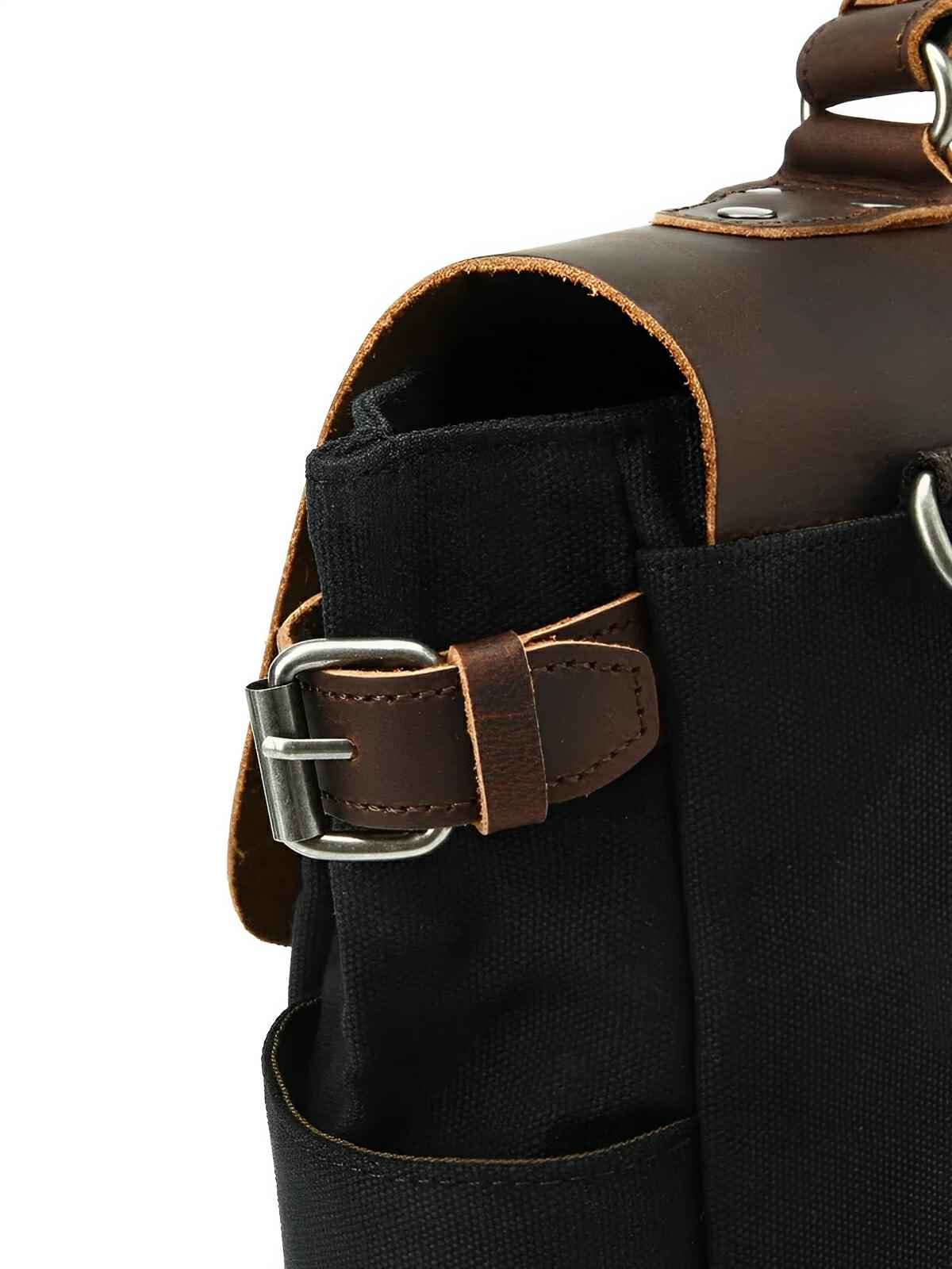 Sac bandoulière rétro, en toile cirée et cuir véritable, multi - usages, modèle Savinien - Sac Bandoulière - Noir