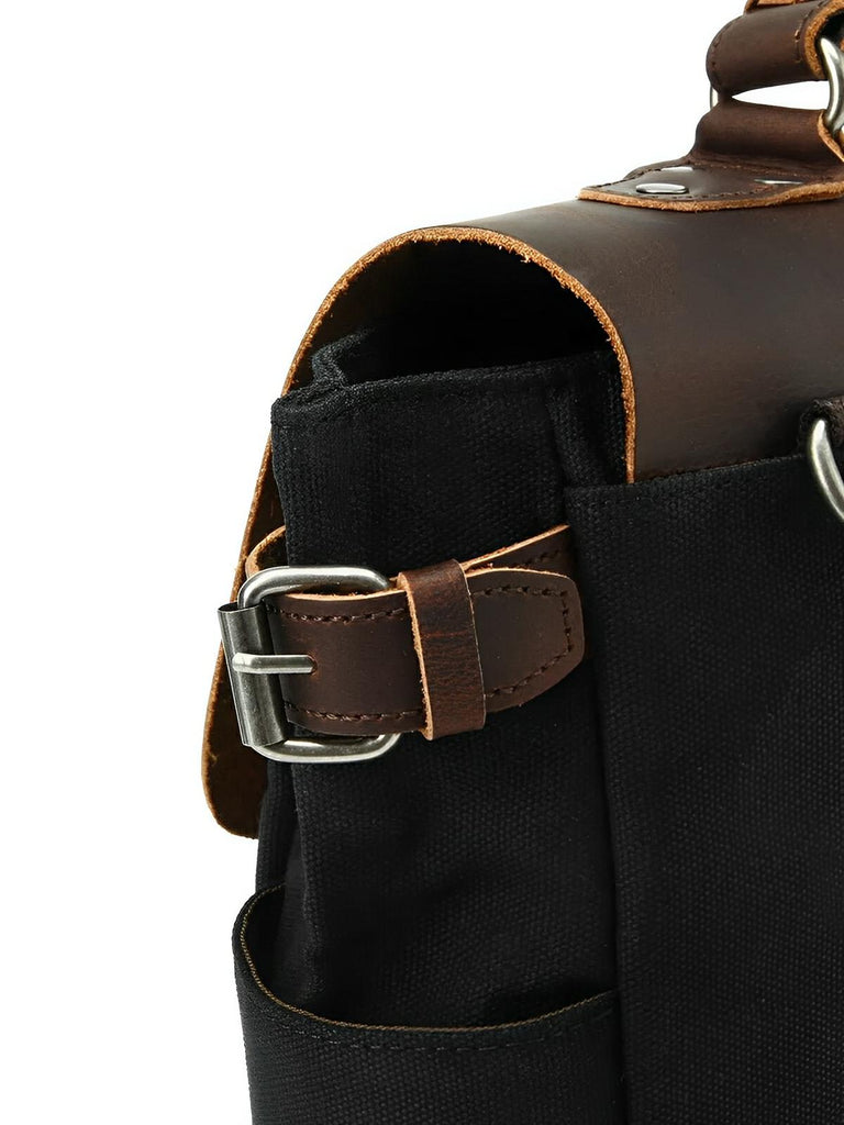 Sac bandoulière rétro, en toile cirée et cuir véritable, multi - usages, modèle Savinien - Sac Bandoulière - Noir