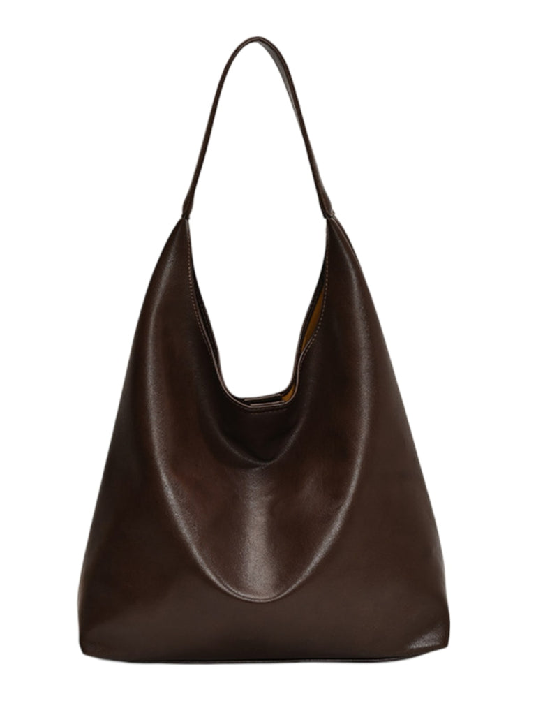 Sac cabas tendance femme, grand format, design minimaliste, simili vegan souple, usage quotidien, modèle Joanny - Sac Bandoulière - Café
