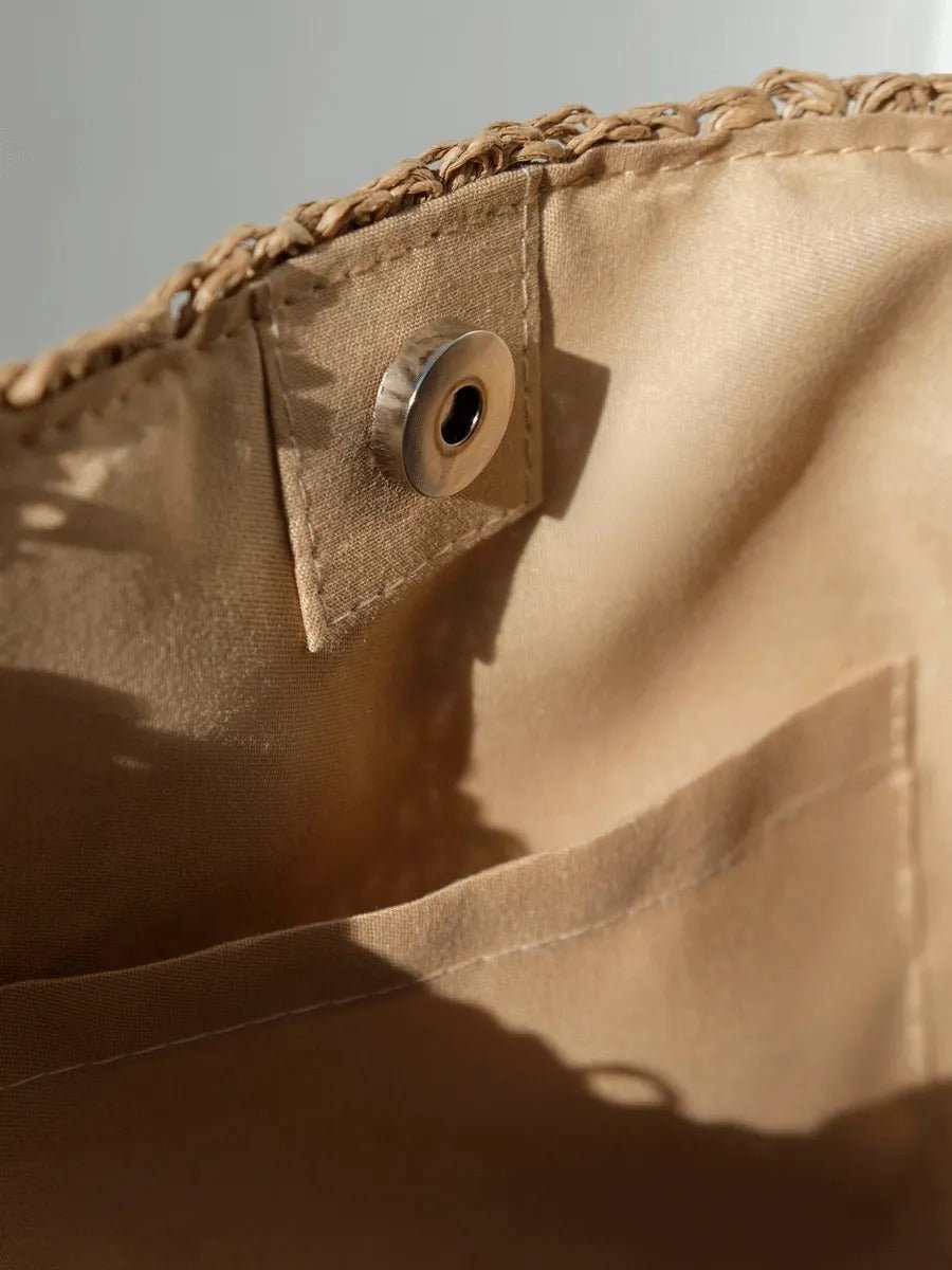 Sac de plage en raphia, anses motif zèbre, grand format, été, paille, tressé main, tote bag de mer, modèle Manon - Sac de plage - Camel