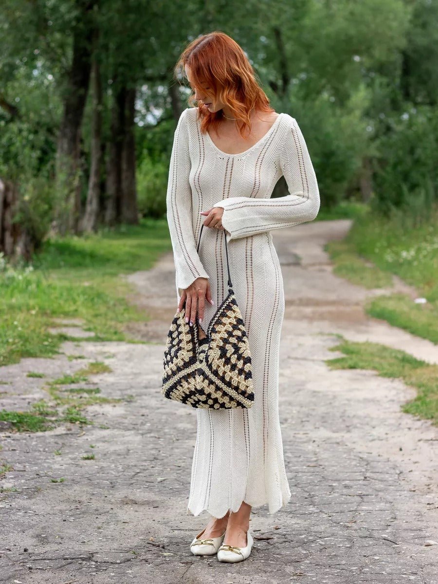Sac de plage en raphia, bandoulière bohème, sac d'été et de vacances, tote bag tressé rétro, souple grand format, modèle Léna - Sac de plage - Noir