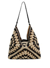 Sac de plage en raphia, bandoulière bohème, sac d'été et de vacances, tote bag tressé rétro, souple grand format, modèle Léna - Sac de plage - Noir