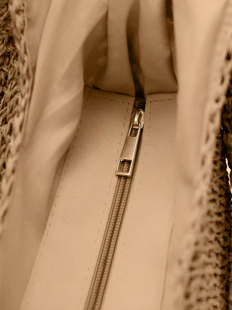 Sac de plage en raphia tressé, grand format, plage ou ville, style naturel, doublure polyester, style tote - bag, modèle Fabia - Sac de plage - Camel