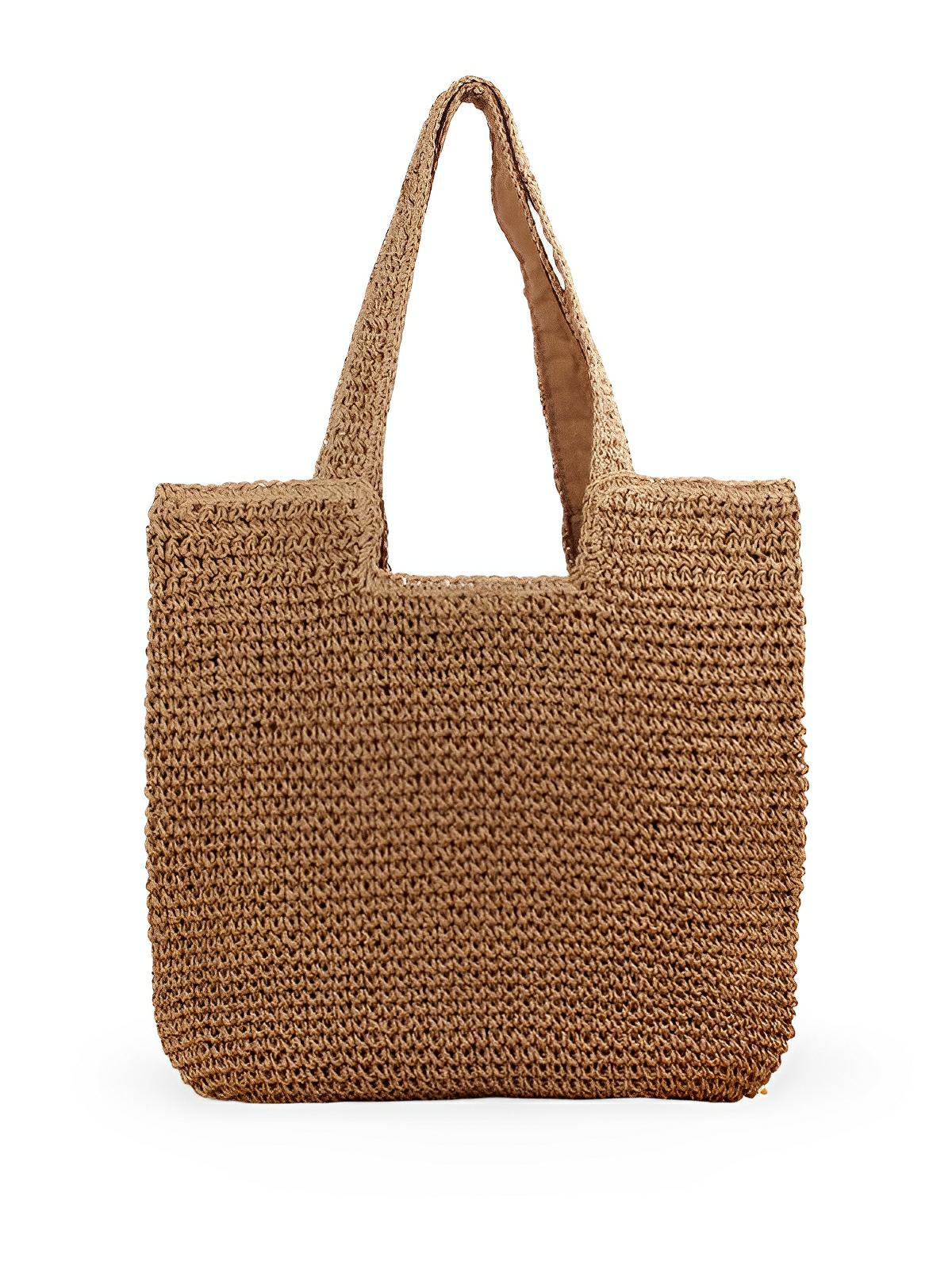 Sac de plage en raphia tressé, grand format, plage ou ville, style naturel, doublure polyester, style tote - bag, modèle Fabia - Sac de plage - Camel