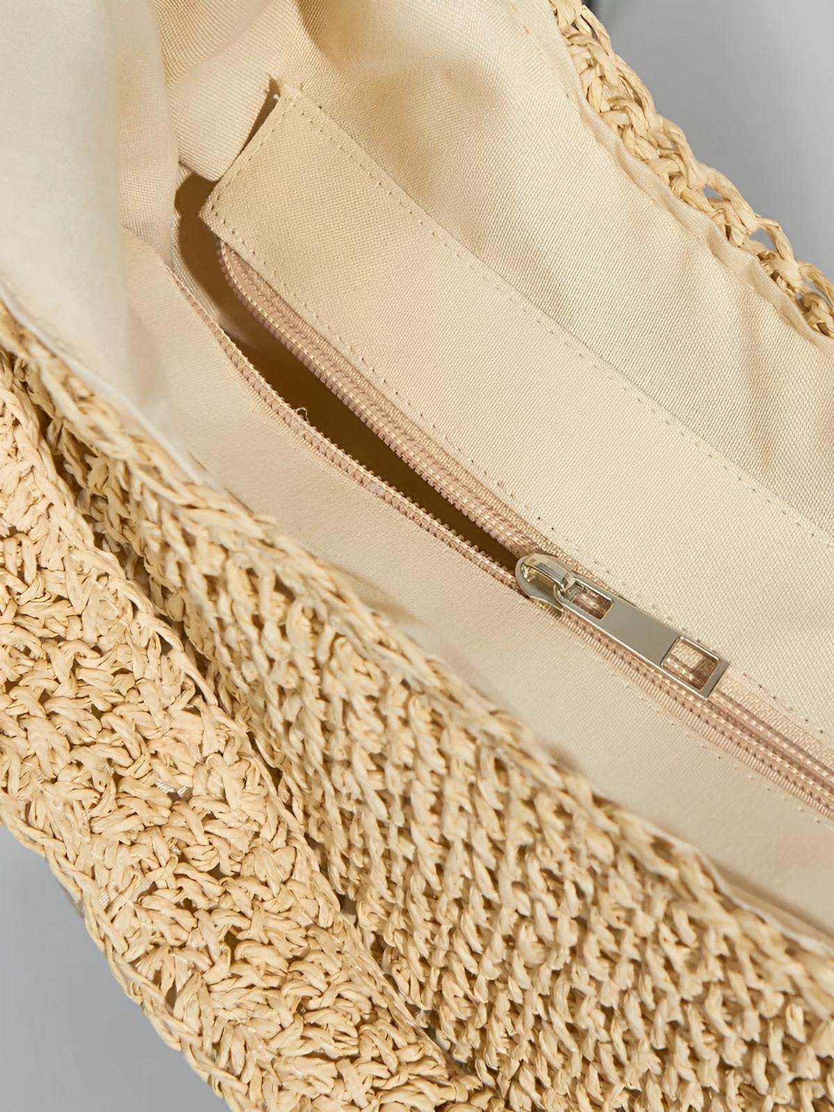 Sac de plage en raphia tressé, grand format, plage ou ville, style naturel, doublure polyester, style tote - bag, modèle Fabia - Sac de plage - Beige
