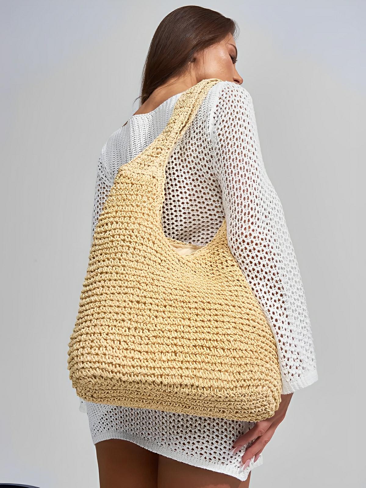 Sac de plage en raphia tressé, grand format, plage ou ville, style naturel, doublure polyester, style tote - bag, modèle Fabia - Sac de plage - Beige