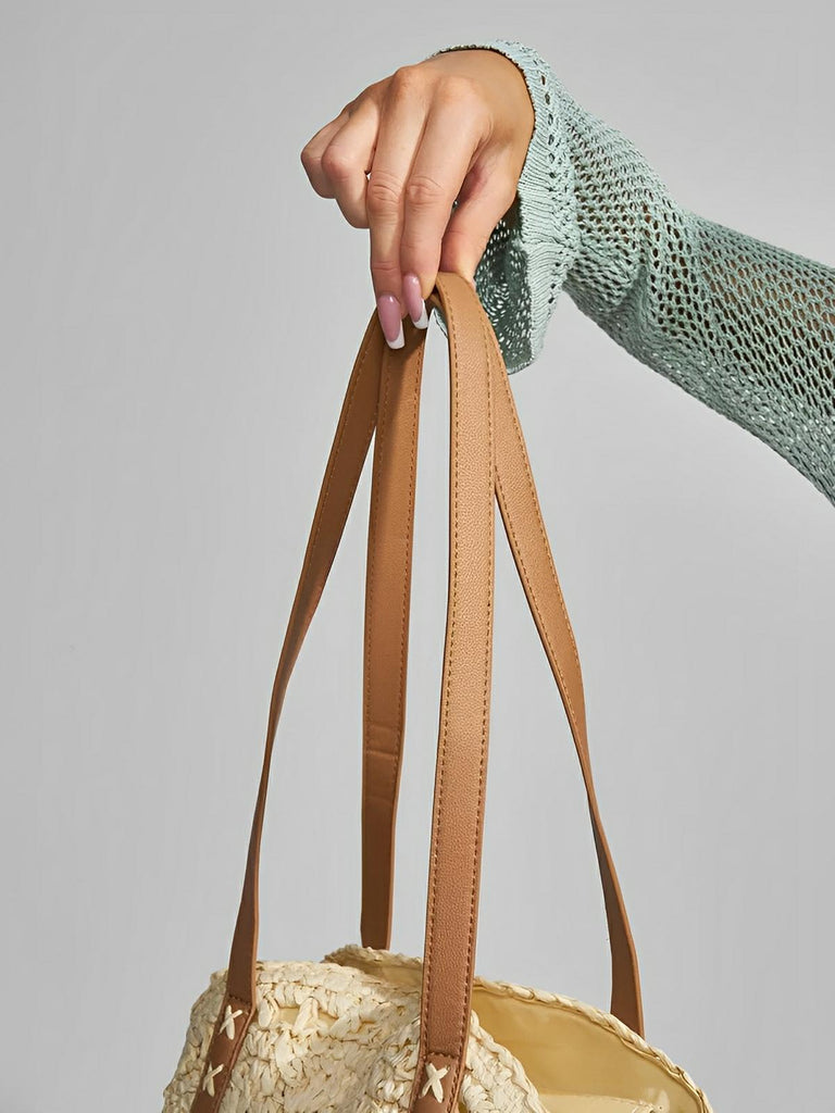 Sac de plage rond raphia, cabas plage bohème, grand sac d'été pour femme, tote - bag de vacances, modèle Gabriella - Sac de plage - Beige