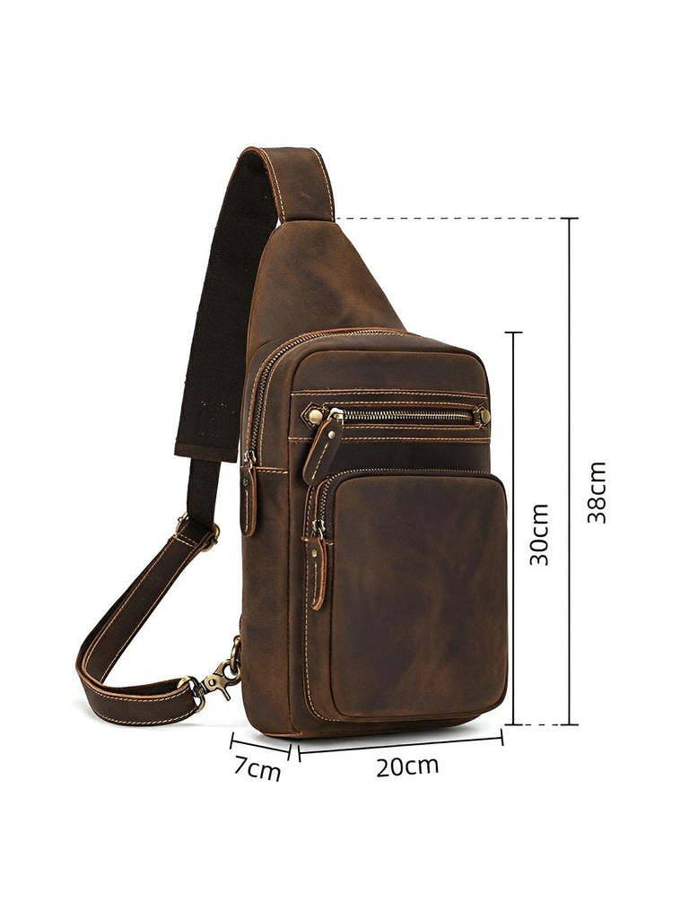 Sac de poitrine en cuir, grande capacité, pratique et tendance, modèle Desiderius - Sacoche - Café
