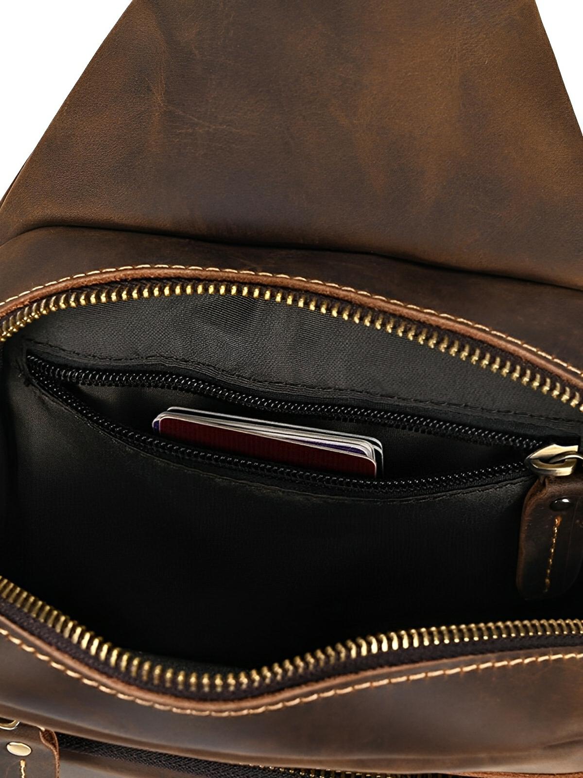Sac de poitrine en cuir, grande capacité, pratique et tendance, modèle Desiderius - Sacoche - Café