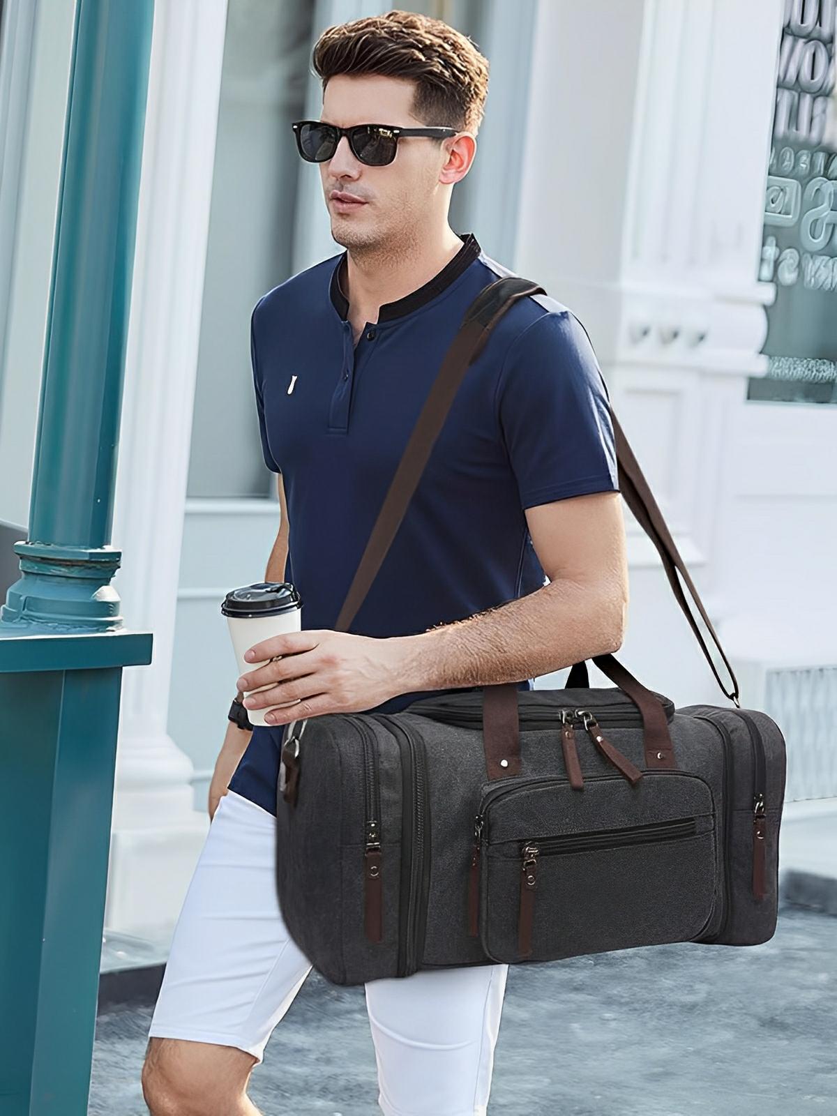 Sac de voyage en toile pour homme, grand format, multi - poches, et résistant, modèle Tony - Sac de voyage - Gris foncé