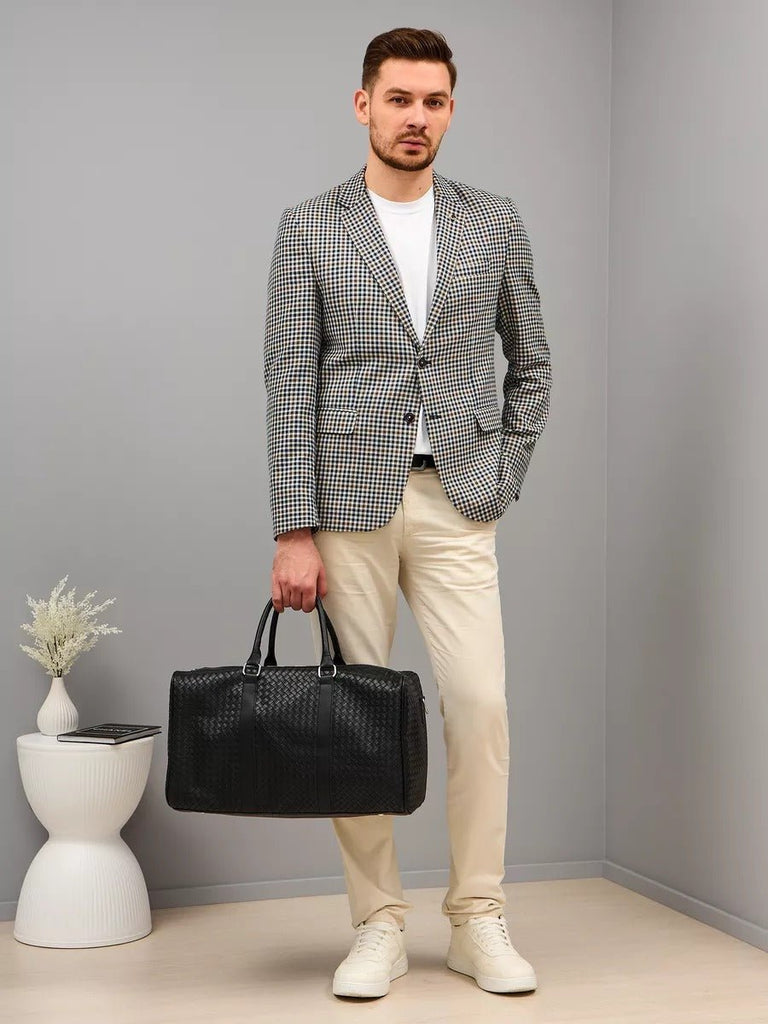Sac de voyage mixte style luxe, sac de sport, sac week end, sac à main business, sac bandoulière noir tressé, vacances, modèle Zulma - Sac de voyage - Noir
