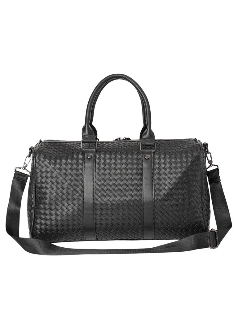 Sac de voyage mixte style luxe, sac de sport, sac week end, sac à main business, sac bandoulière noir tressé, vacances, modèle Zulma - Sac de voyage - Noir