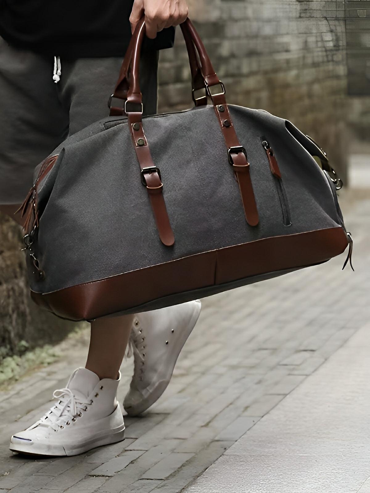 Sac de voyage toile et simili vegan, grand format, pratique et résistant, multi - usage, modèle Bazin - Sac de voyage - Gris