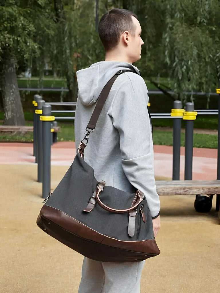 Sac de voyage toile et simili vegan, grand format, pratique et résistant, multi - usage, modèle Bazin - Sac de voyage - Gris foncé