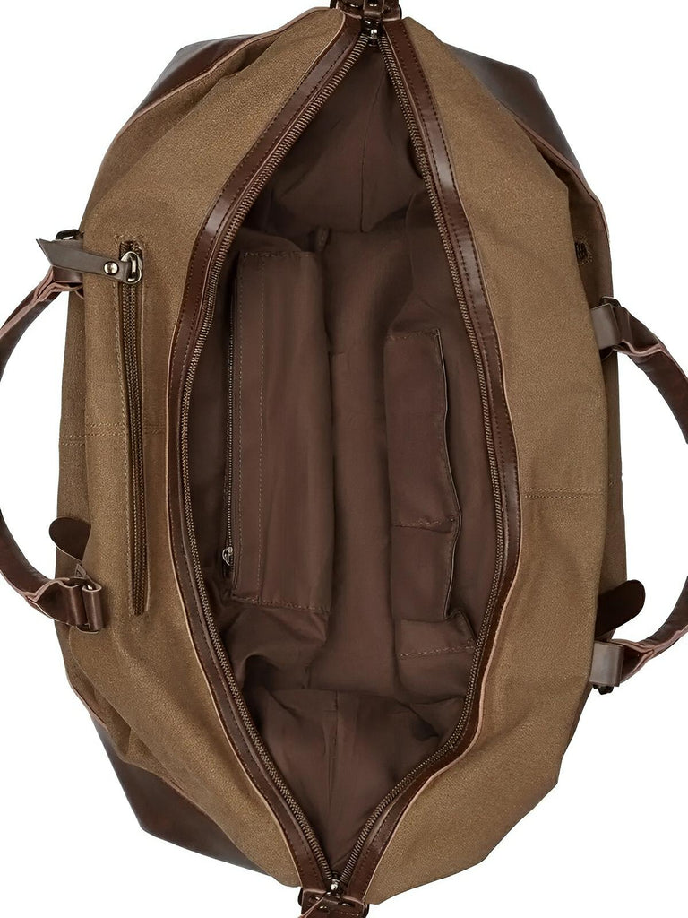 Sac de voyage toile et simili vegan, grand format, pratique et résistant, multi - usage, modèle Bazin - Sac de voyage - Marron