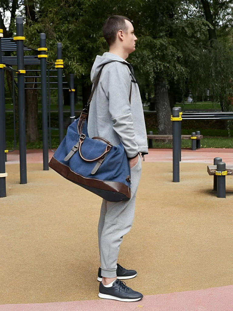 Sac de voyage toile et simili vegan, grand format, pratique et résistant, multi - usage, modèle Bazin - Sac de voyage - Bleu