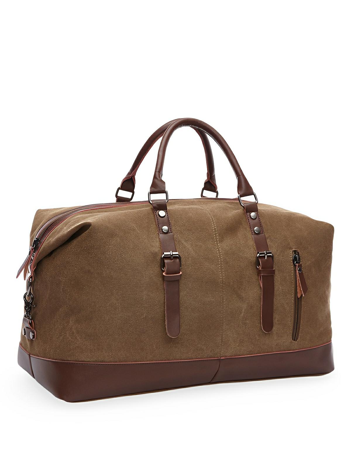 Sac de voyage toile et simili vegan, grand format, pratique et résistant, multi - usage, modèle Bazin - Sac de voyage - Marron