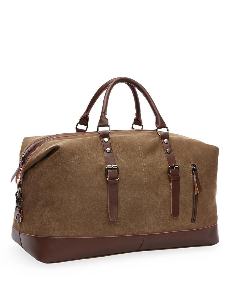 Sac de voyage toile et simili vegan, grand format, pratique et résistant, multi - usage, modèle Bazin - Sac de voyage - Marron