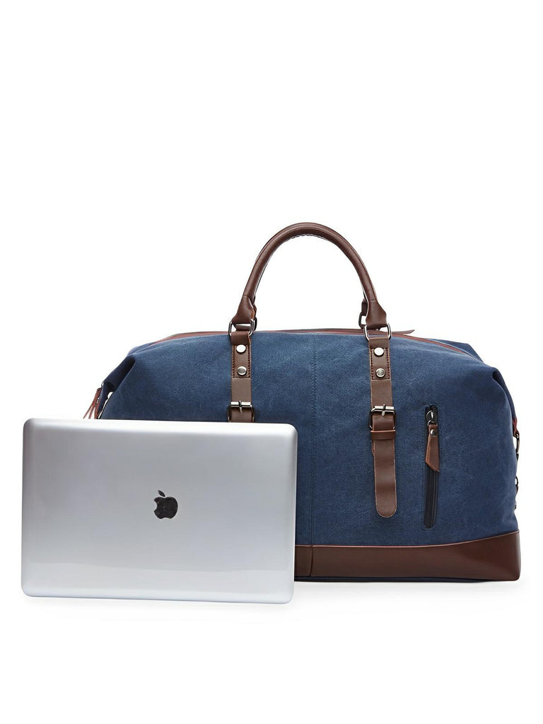 Sac de voyage toile et simili vegan, grand format, pratique et résistant, multi - usage, modèle Bazin - Sac de voyage - Bleu