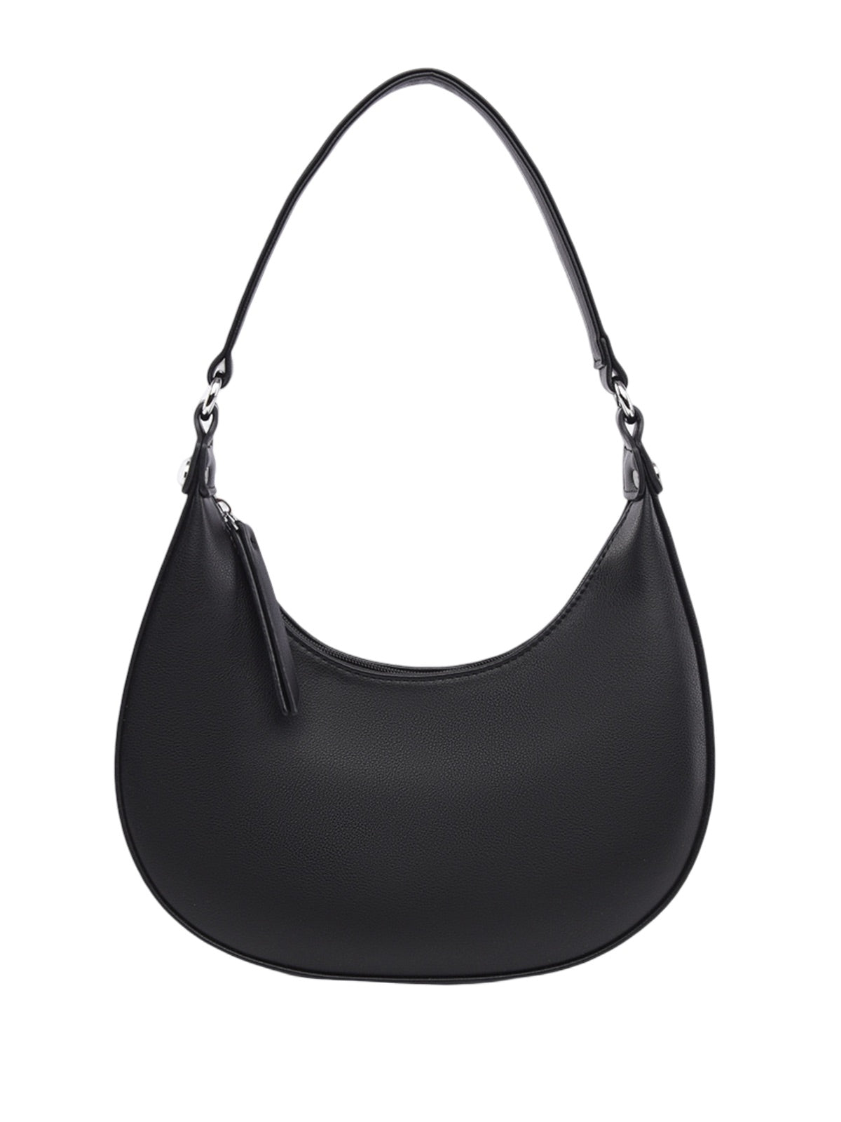 Sac demi - lune femme, épaule, poignet, forme baguette, fermeture zippée, simili vegan, sac tendance femme, modèle Adrienne - Sac à main - Noir