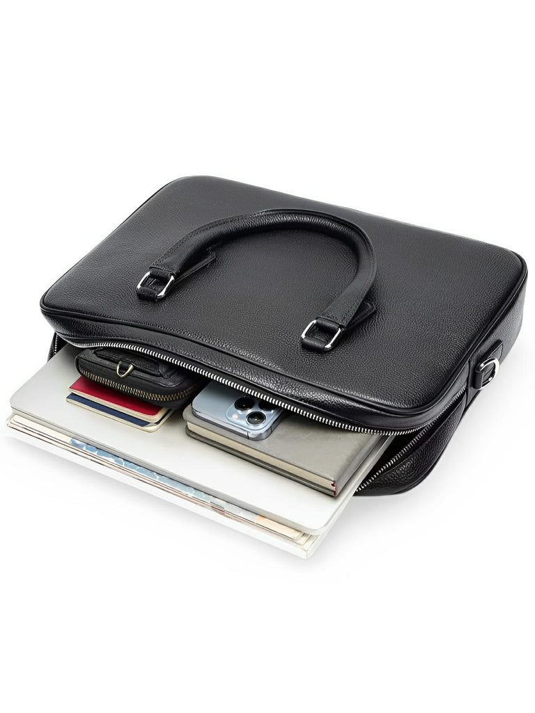 Sac en cuir véritable, porte - documents homme, format A4, bandoulière réglable, au design business, modèle Mauclerc - Porte - document - Noir