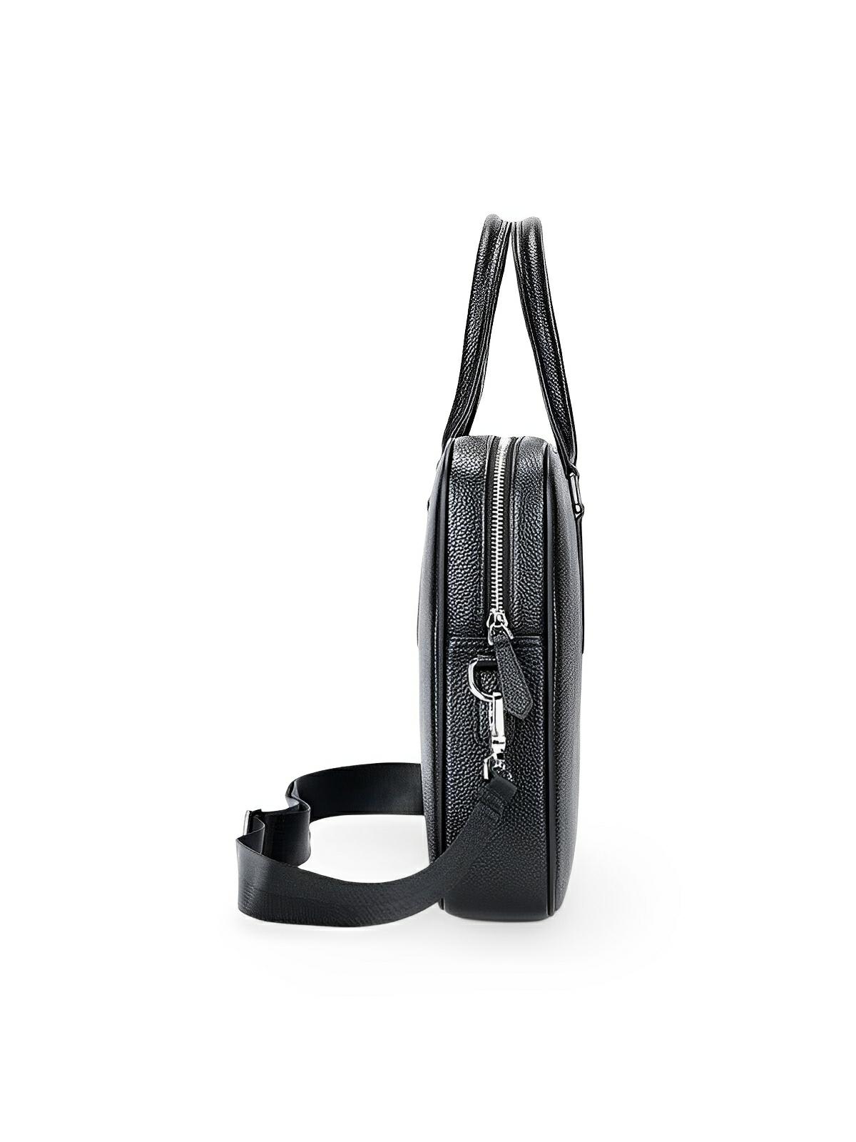 Sac en cuir véritable, porte - documents homme, format A4, bandoulière réglable, au design business, modèle Mauclerc - Porte - document - Noir
