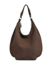 Sac hobo chocolat, grand sac souple, sac épaule femme, sac seau tendance, sac fourre - tout tissu suédé, modèle Philomina - Sac à main - Café