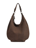 Sac hobo chocolat, grand sac souple, sac épaule femme, sac seau tendance, sac fourre - tout tissu suédé, modèle Philomina - Sac à main - Café