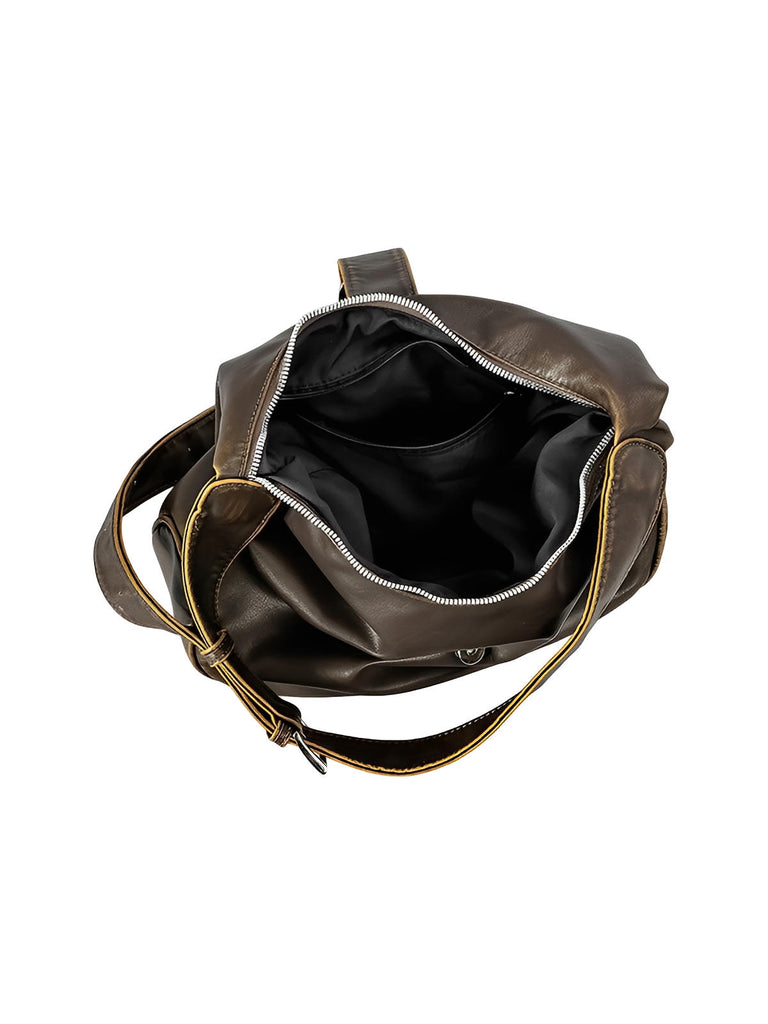 Sac hobo en simili vegan, style vintage, boucle métal, porté épaule confortable, modèle Aypia - Sac à main - Café