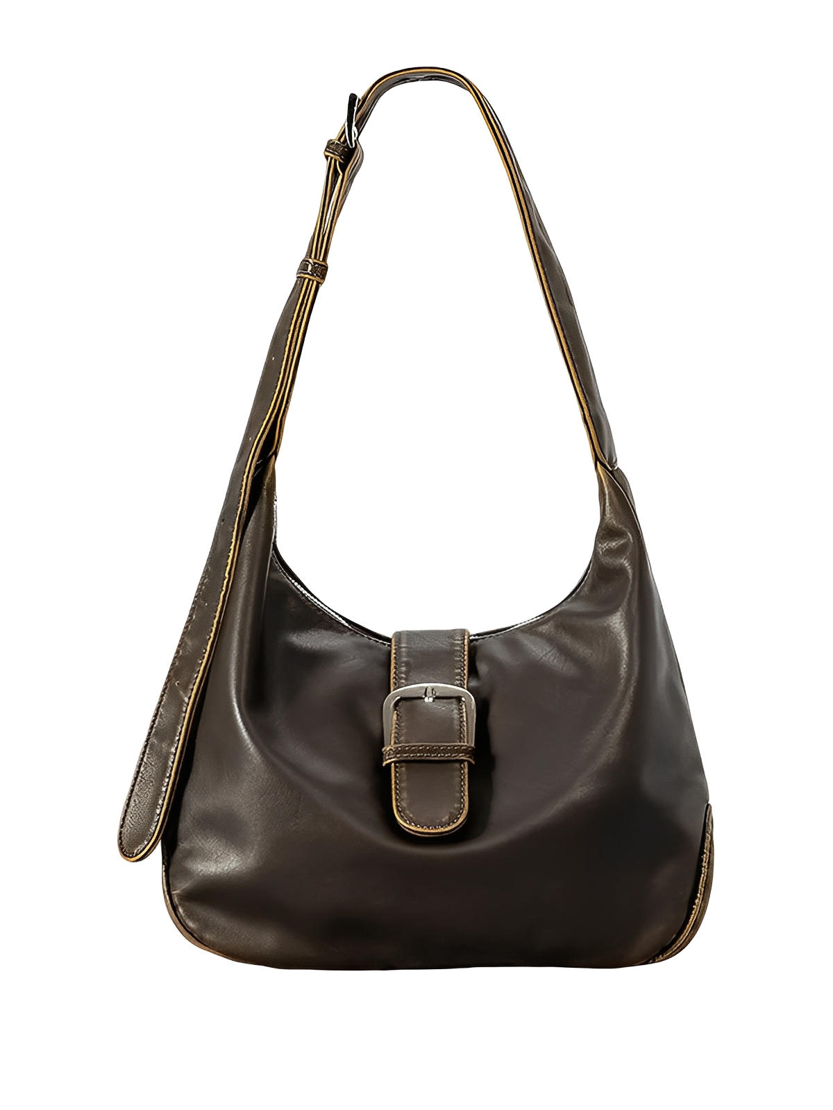 Sac hobo en simili vegan, style vintage, boucle métal, porté épaule confortable, modèle Aypia - Sac à main - Café