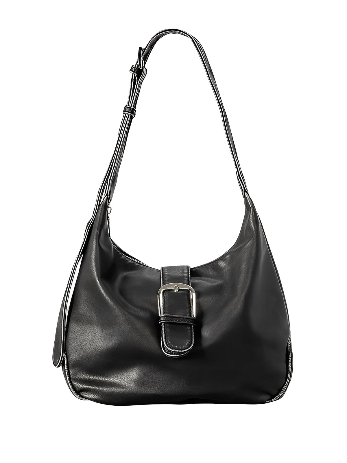 Sac hobo en simili vegan, style vintage, boucle métal, porté épaule confortable, modèle Aypia - Sac à main - Noir