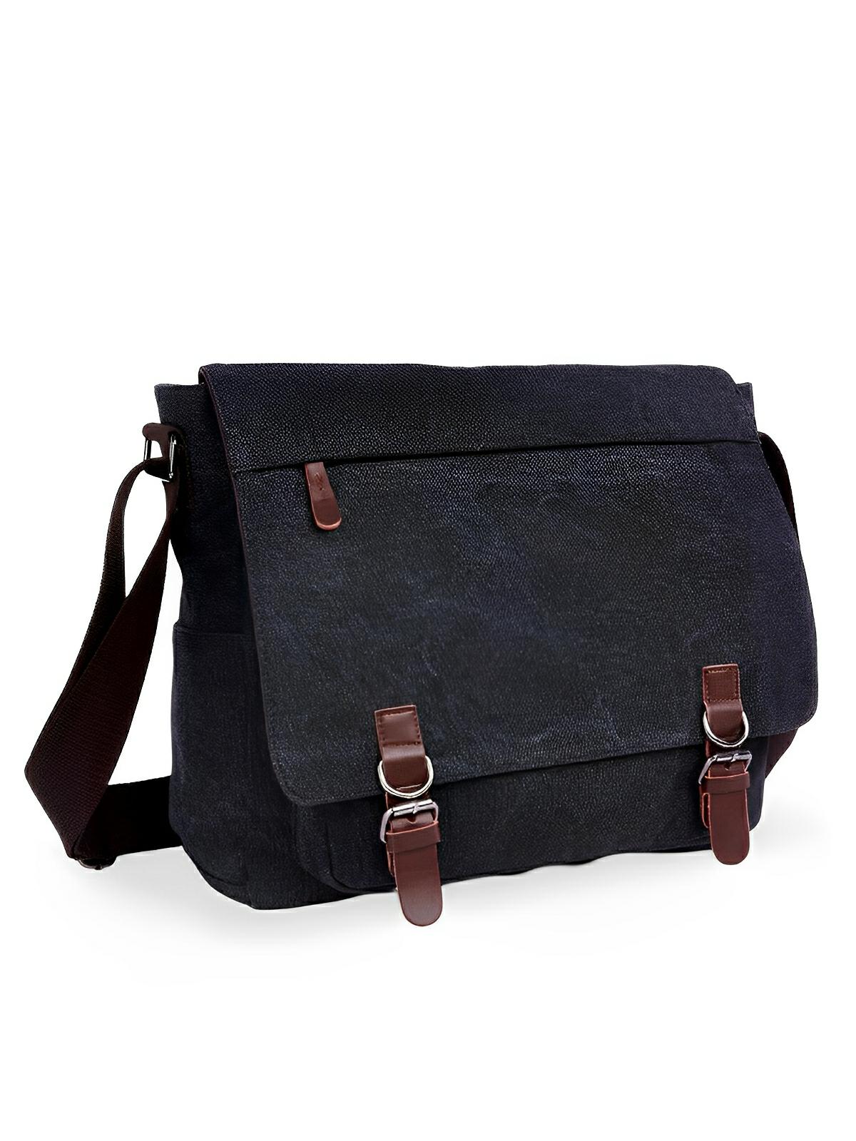 Sac messager en toile, au style rétro, poches multiples et fermeture sécurisée, modèle Donatien - Sac Bandoulière - Noir