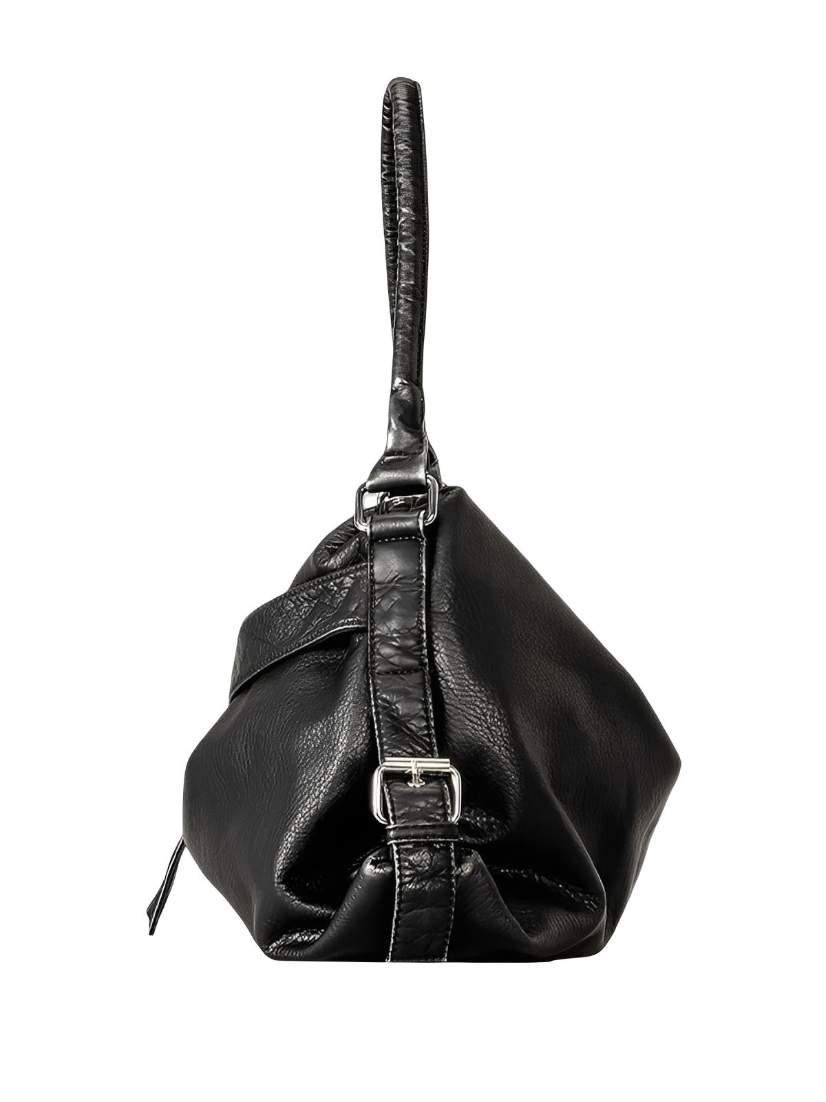 Sac noir en simili vegan souple, bandoulière réglable, grand format, fermeture zippée, style chic, modèle Mariza - Sac à main - Noir