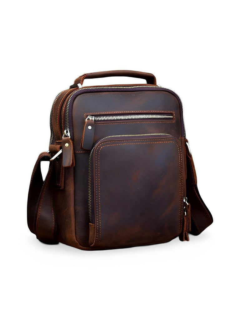 Sacoche à anse en cuir, pour l'homme organisé, style vintage, modèle Émeric - Sacoche - Café