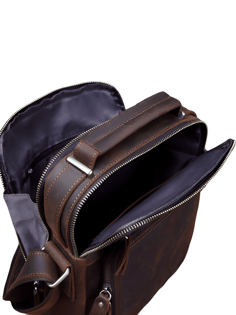 Sacoche à anse en cuir, pour l'homme organisé, style vintage, modèle Émeric - Sacoche - Café