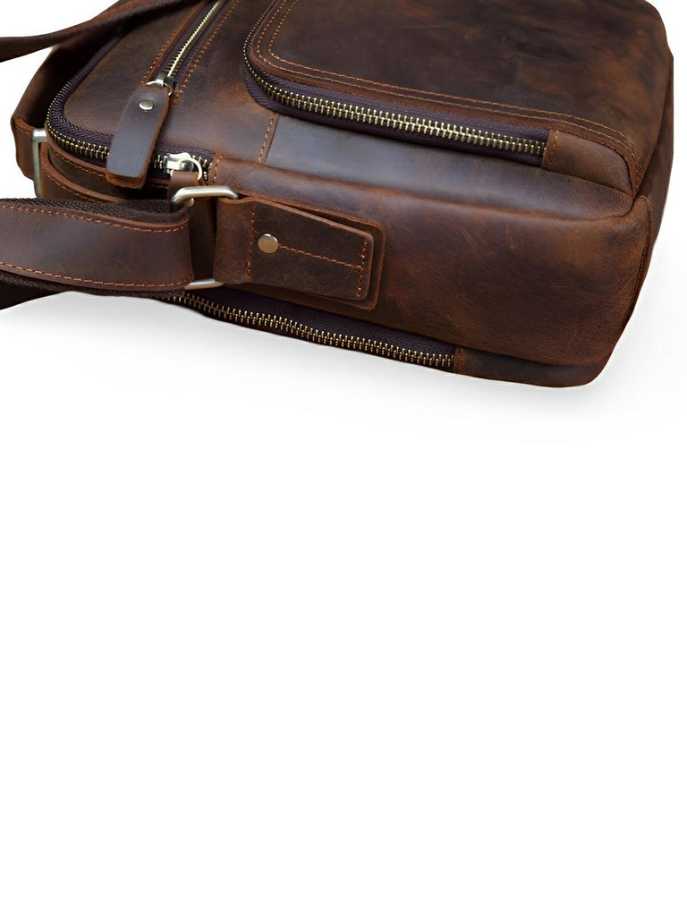 Sacoche à anse en cuir, pour l'homme organisé, style vintage, modèle Émeric - Sacoche - Café
