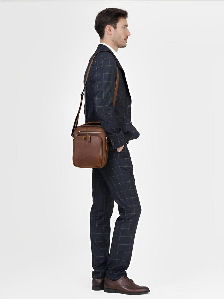 Sacoche à anse en cuir, pour l'homme organisé, style vintage, modèle Émeric - Sacoche - Marron