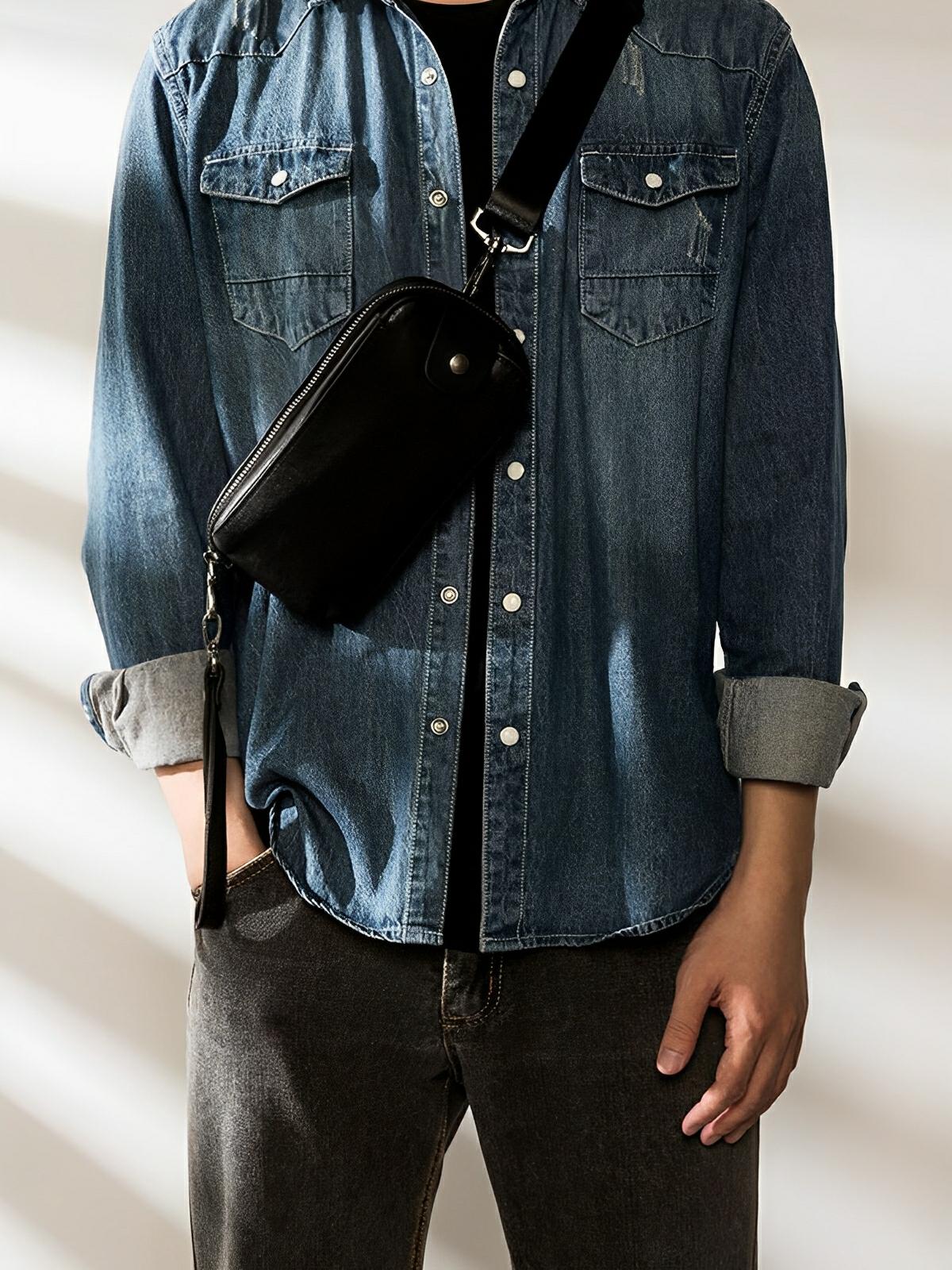 Sacoche à bandoulière en cuir, compact et fonctionnelle, modèle Marien - Sacoche - Noir