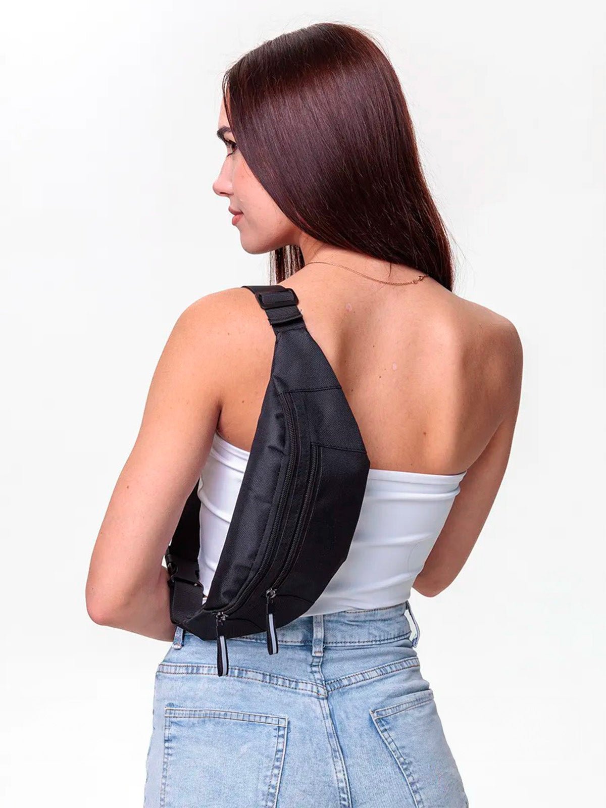 Sacoche banane femme, sac ceinture déperlant, sac poitrine compact, sac travers léger, sac sport randonnée, modèle Vedastine - Sacoche - Noir