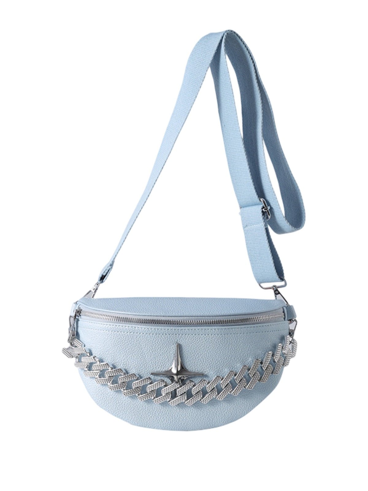 Sacoche banane femme, sac chaîne argent, sac à bandoulière réglable, mini sac tendance, modèle Thècle - Sacoche - Bleu
