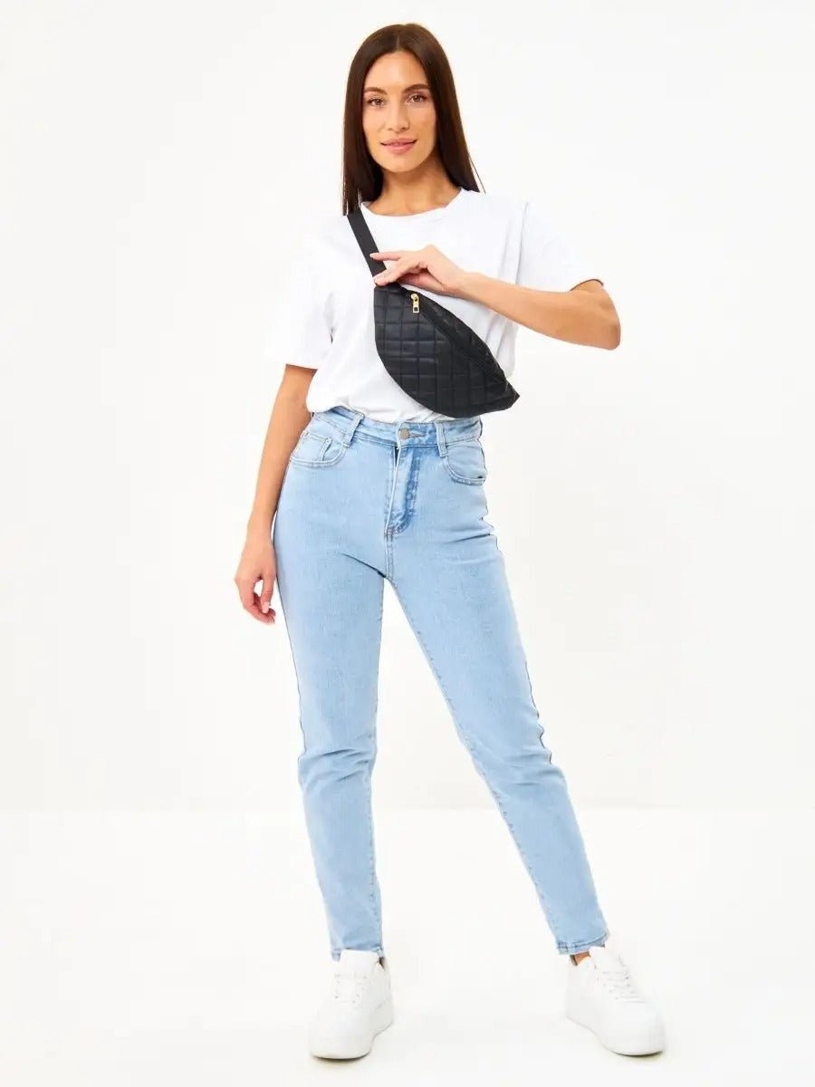 Sacoche banane matelassé, sac ceinture femme, sac bandoulière léger, mini sac zippé, sac pratique quotidien, modèle Zenobie - Sacoche - Noir