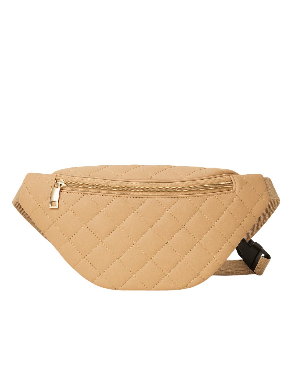 Sacoche banane matelassé, sac ceinture femme, sac bandoulière léger, mini sac zippé, sac pratique quotidien, modèle Zenobie - Sacoche - Beige