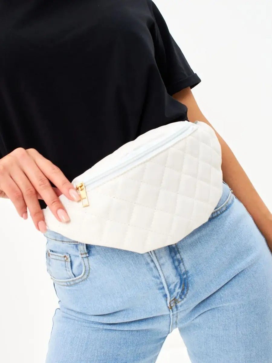 Sacoche banane matelassé, sac ceinture femme, sac bandoulière léger, mini sac zippé, sac pratique quotidien, modèle Zenobie - Sacoche - Blanc