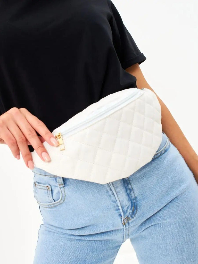 Sacoche banane matelassé, sac ceinture femme, sac bandoulière léger, mini sac zippé, sac pratique quotidien, modèle Zenobie - Sacoche - Blanc