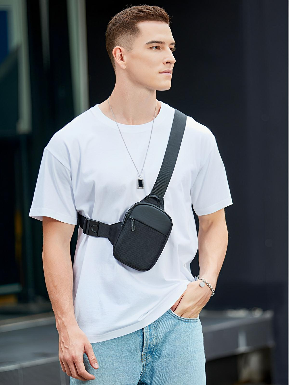 Sacoche bandoulière compact, homme, nylon résistant, léger, design minimaliste, usage quotidien, modèle Luk - Sacoche - Noir