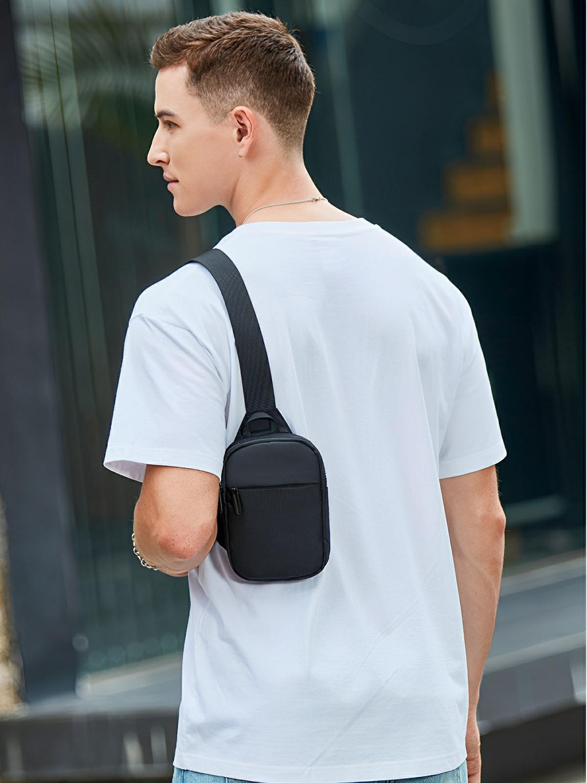 Sacoche bandoulière compact, homme, nylon résistant, léger, design minimaliste, usage quotidien, modèle Luk - Sacoche - Noir