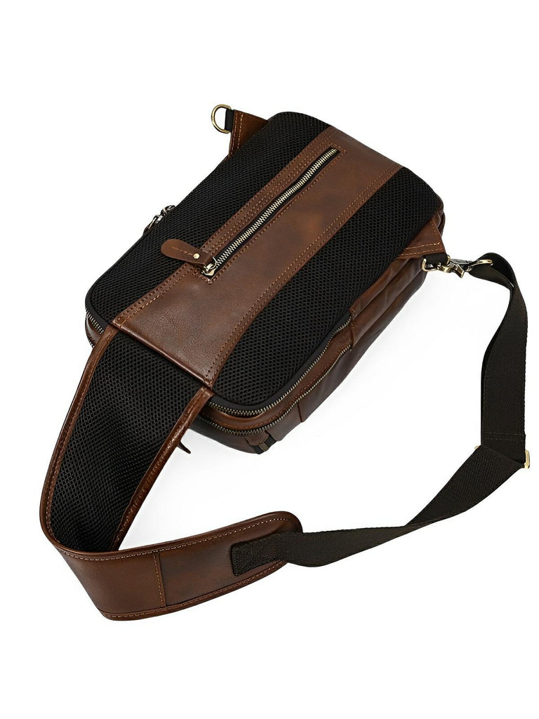 Sacoche bandoulière en cuir, fusion entre mode et fonctionnalité, modèle Émile - Sacoche - Marron