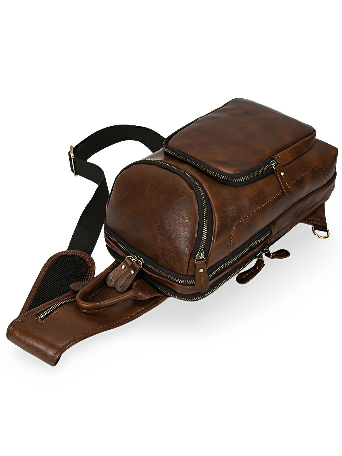 Sacoche bandoulière en cuir, fusion entre mode et fonctionnalité, modèle Émile - Sacoche - Marron